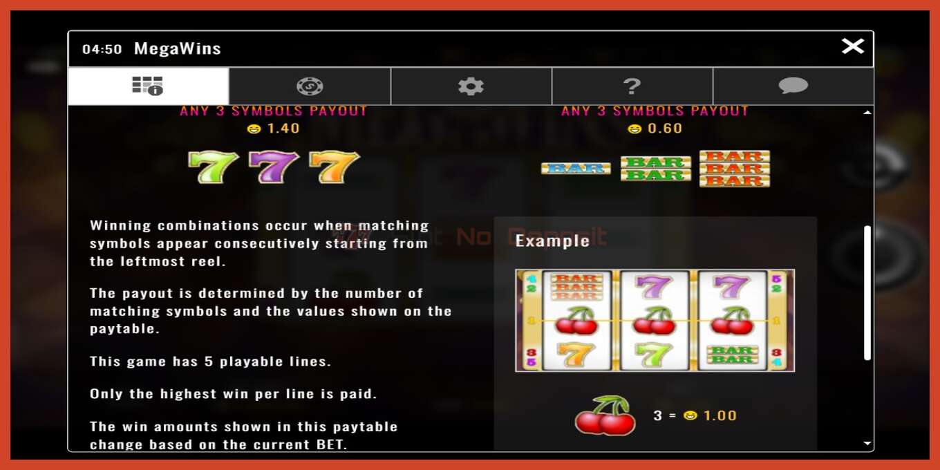 Slot screenshot: Megawins no deposit, number - 4