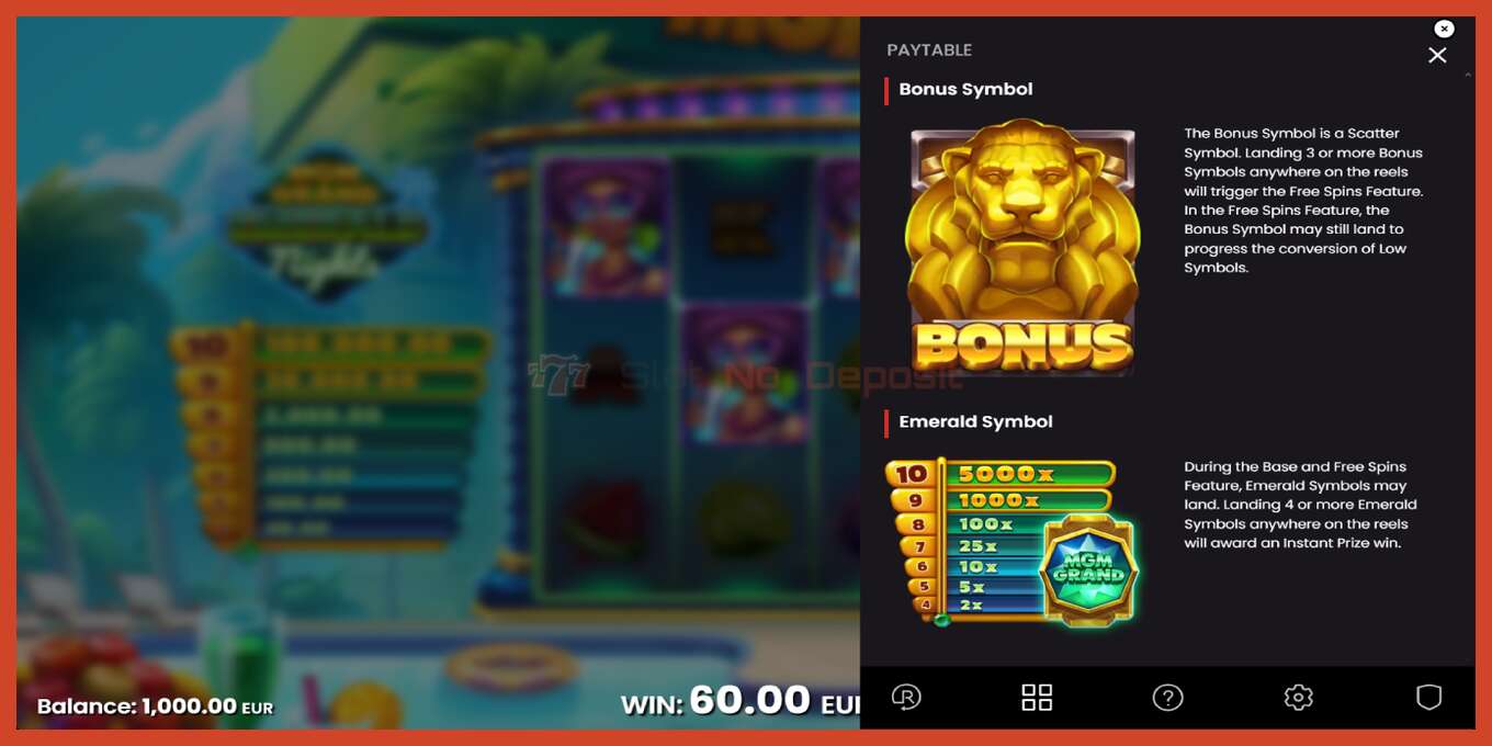 Slot screenshot: MGM Grand Emerald Nights nincs letét, szám - 6