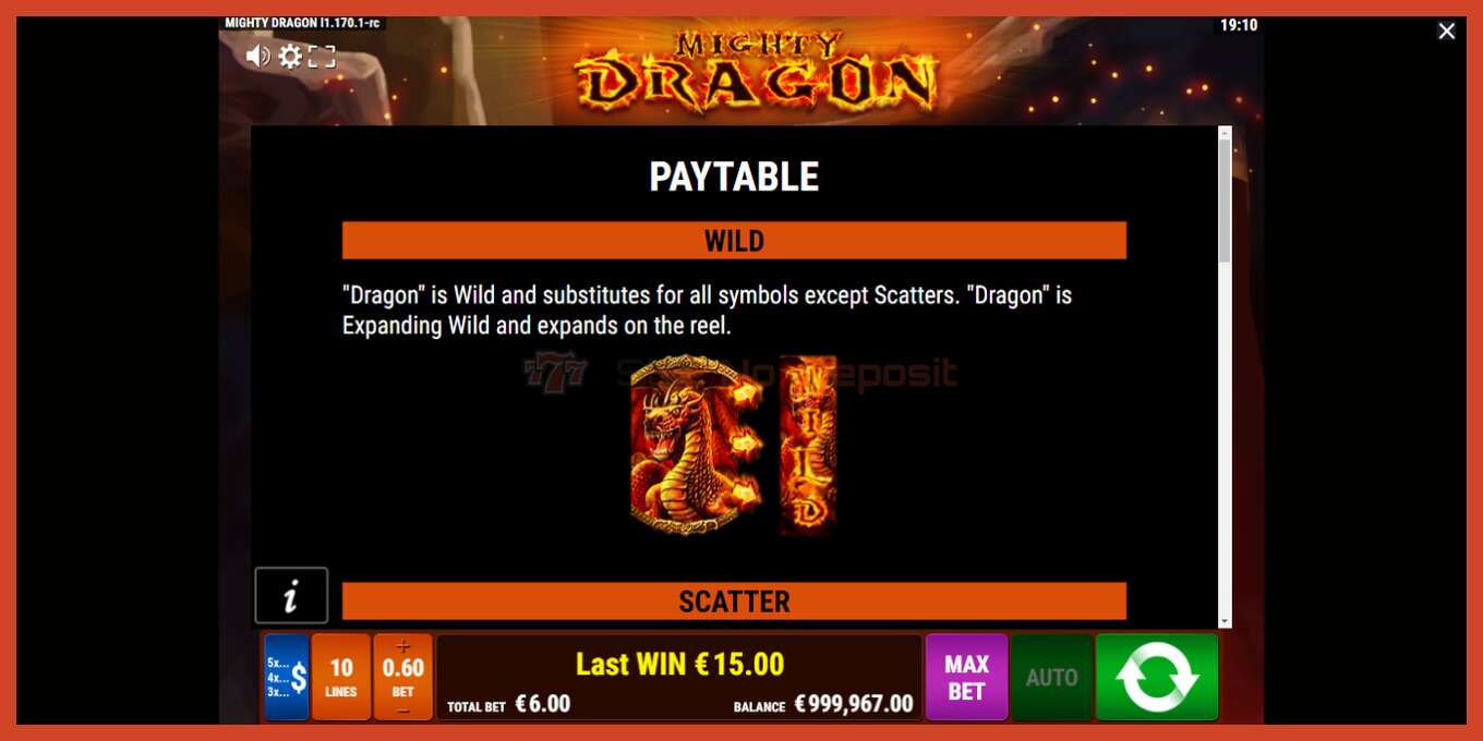 Slot screenshot: Mighty Dragon no deposit, number - 5