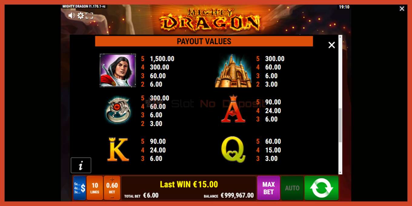 Slot screenshot: Mighty Dragon no deposit, number - 6