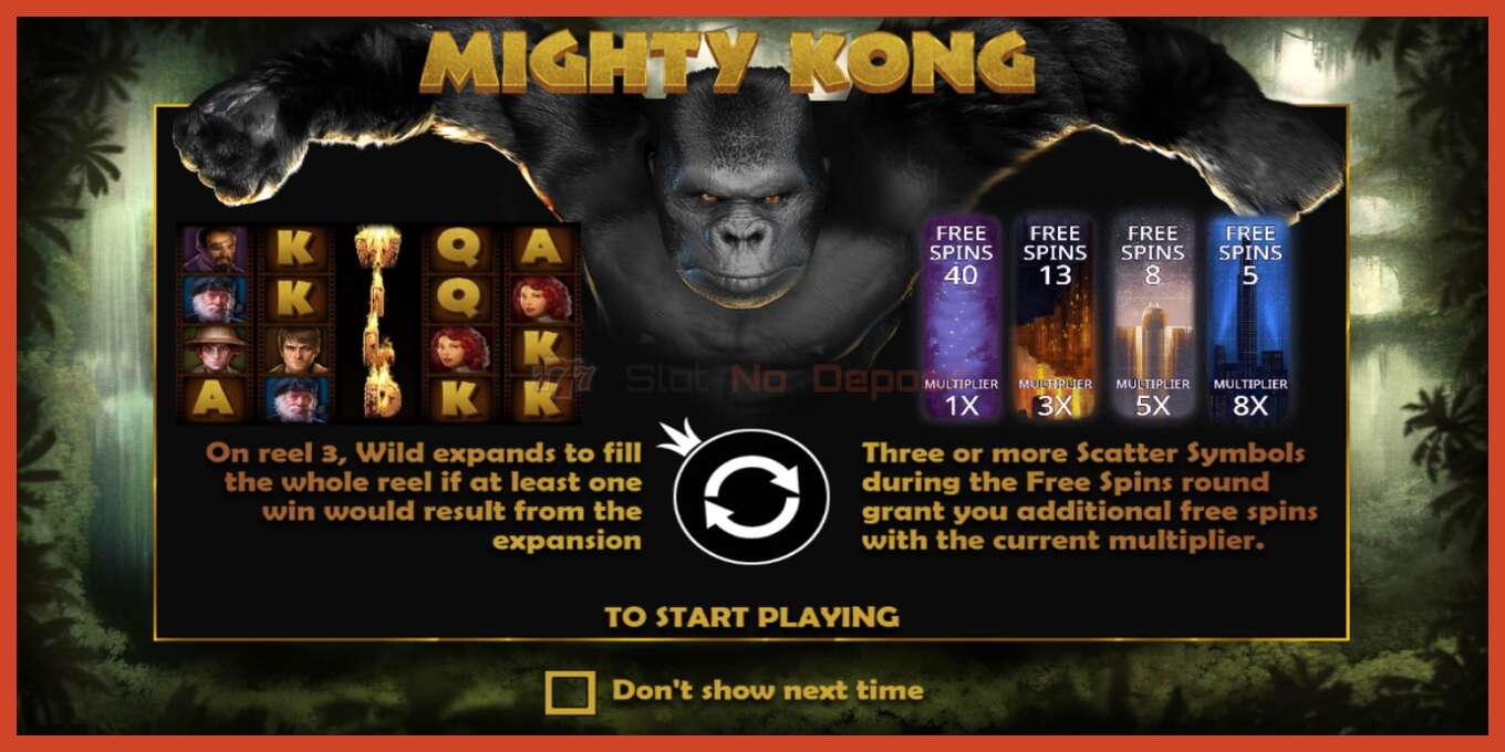 Slot screenshot: Mighty Kong no deposit, number - 1