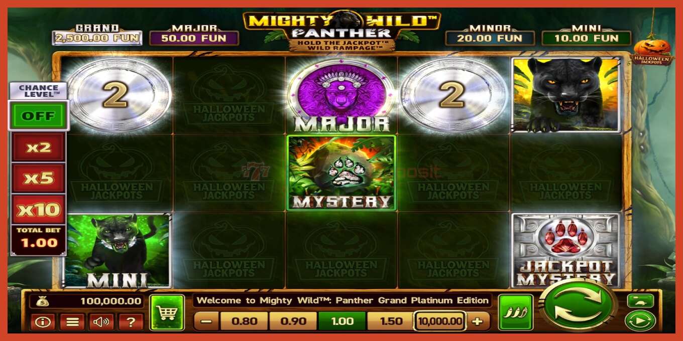 老虎机截图: Mighty Wild: Panther Grand Platinum Edition Halloween Jackpots 没有押金, 数字 - 1