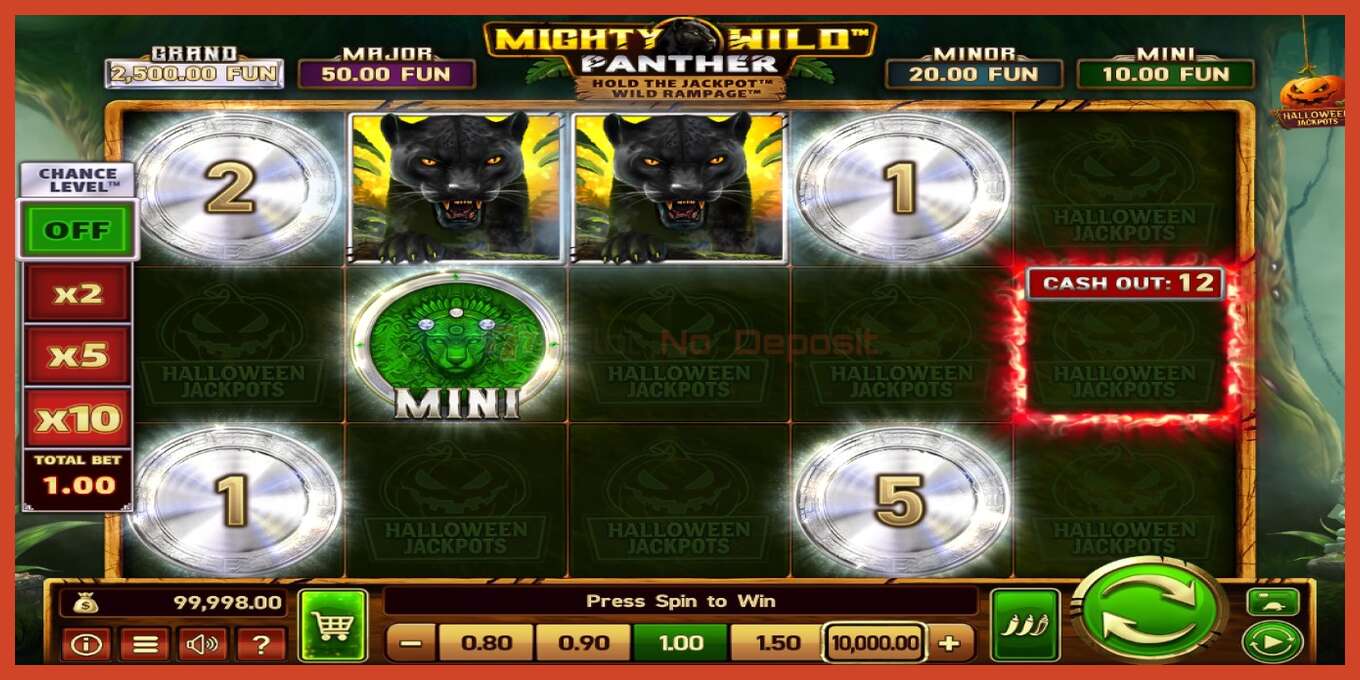 老虎机截图: Mighty Wild: Panther Grand Platinum Edition Halloween Jackpots 没有押金, 数字 - 2