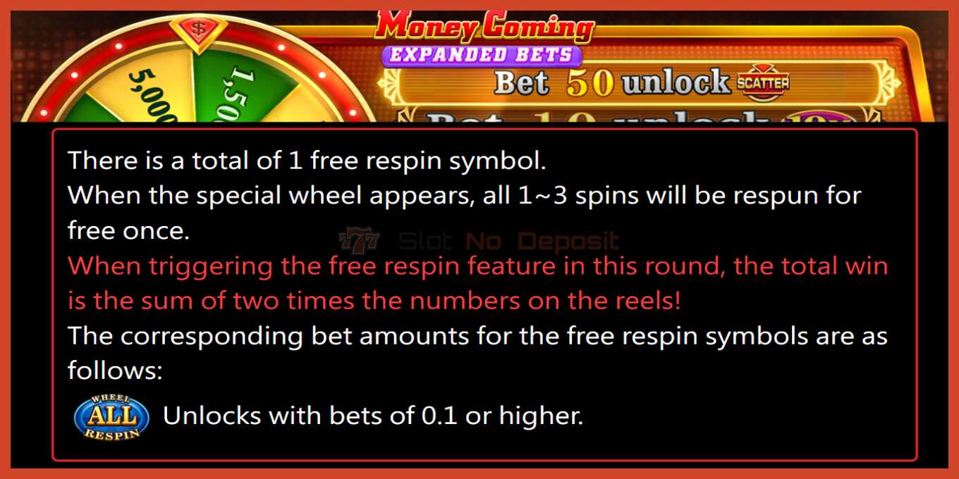 Slot screenshot: Money Coming 2 – Expanded Bets no deposit, number - 6