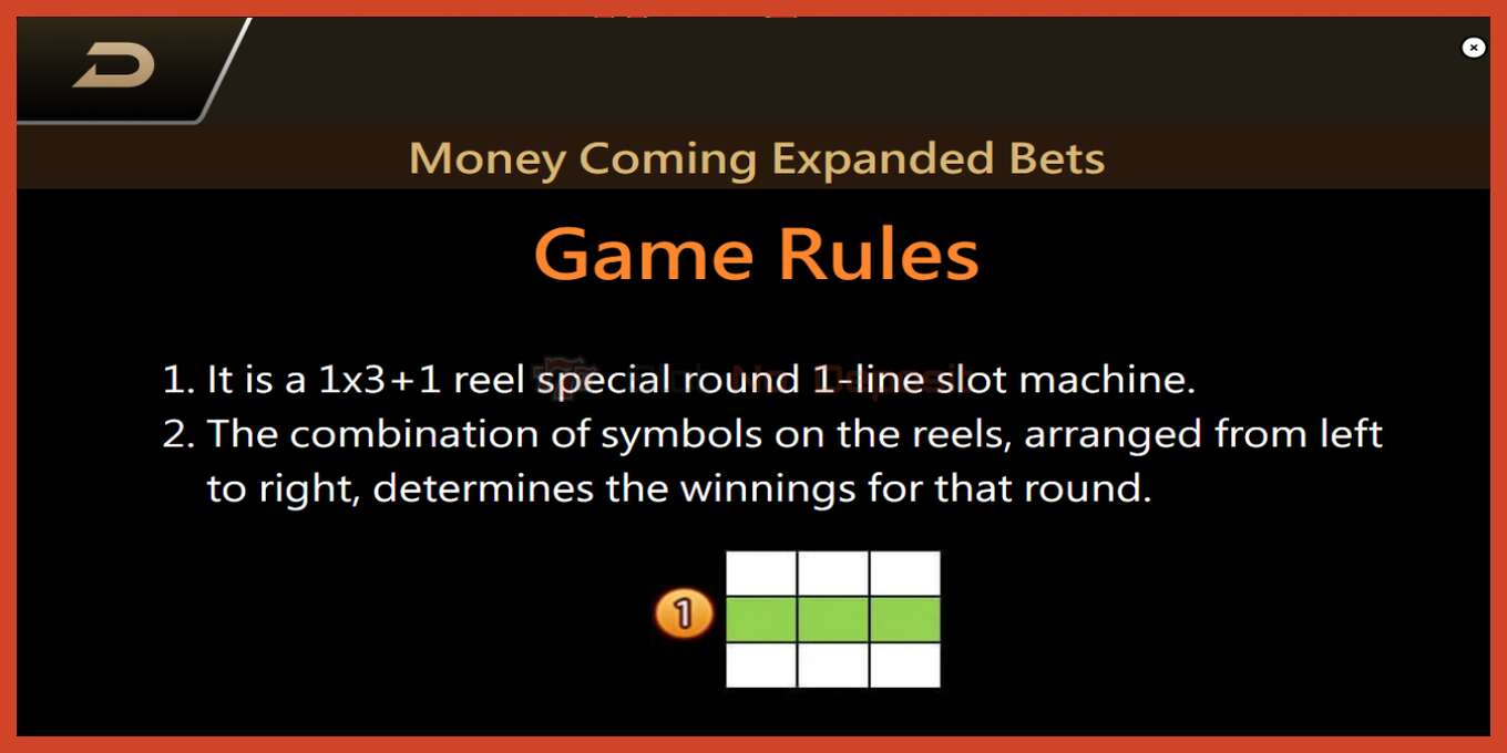 Slot screenshot: Money Coming 2 – Expanded Bets no deposit, number - 7