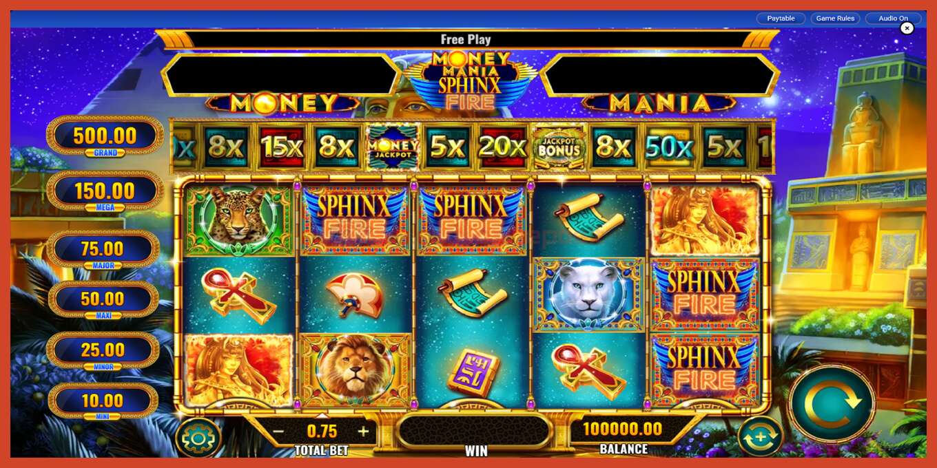 Slot pantaila-argazkia: Money Mania Sphinx Fire gordailurik ez, zenbakia - 2