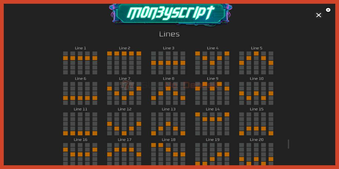 ภาพหน้าจอของสล็อต: MoneyScript ไม่มีเงินฝาก, ตัวเลข - 7