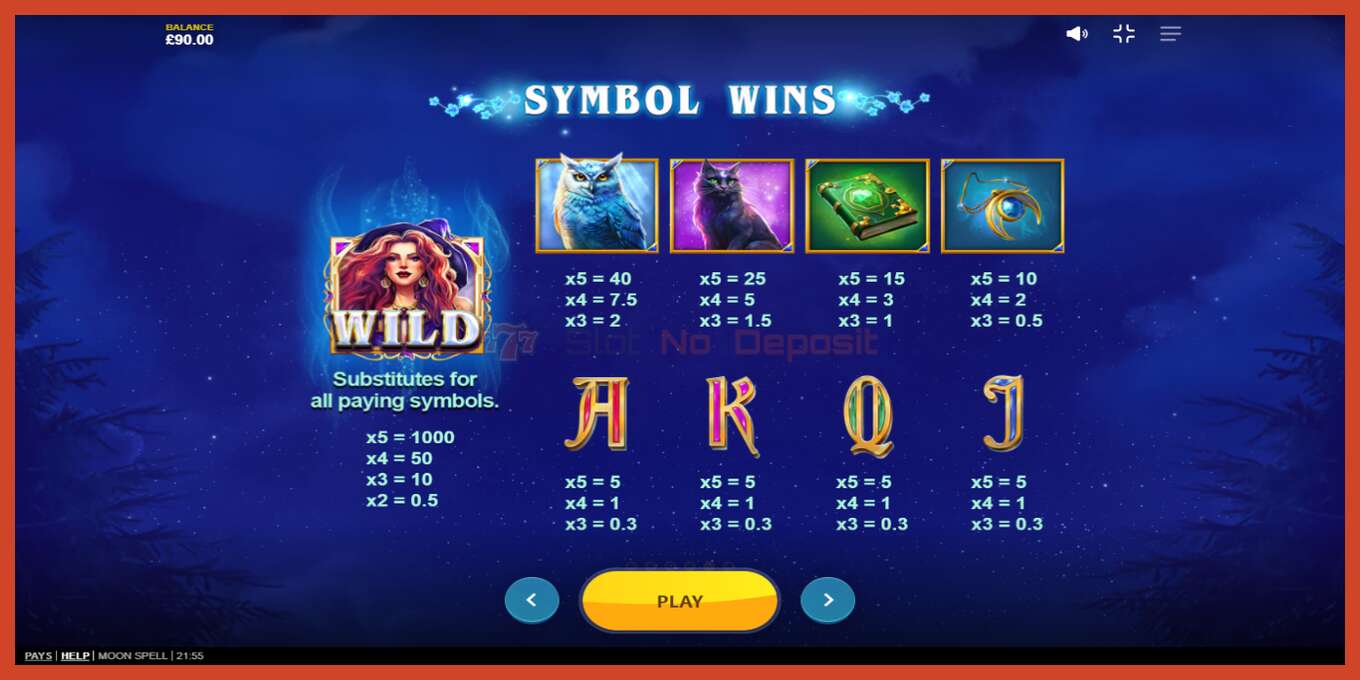 Slot screenshot: Moon Spell no deposit, number - 6