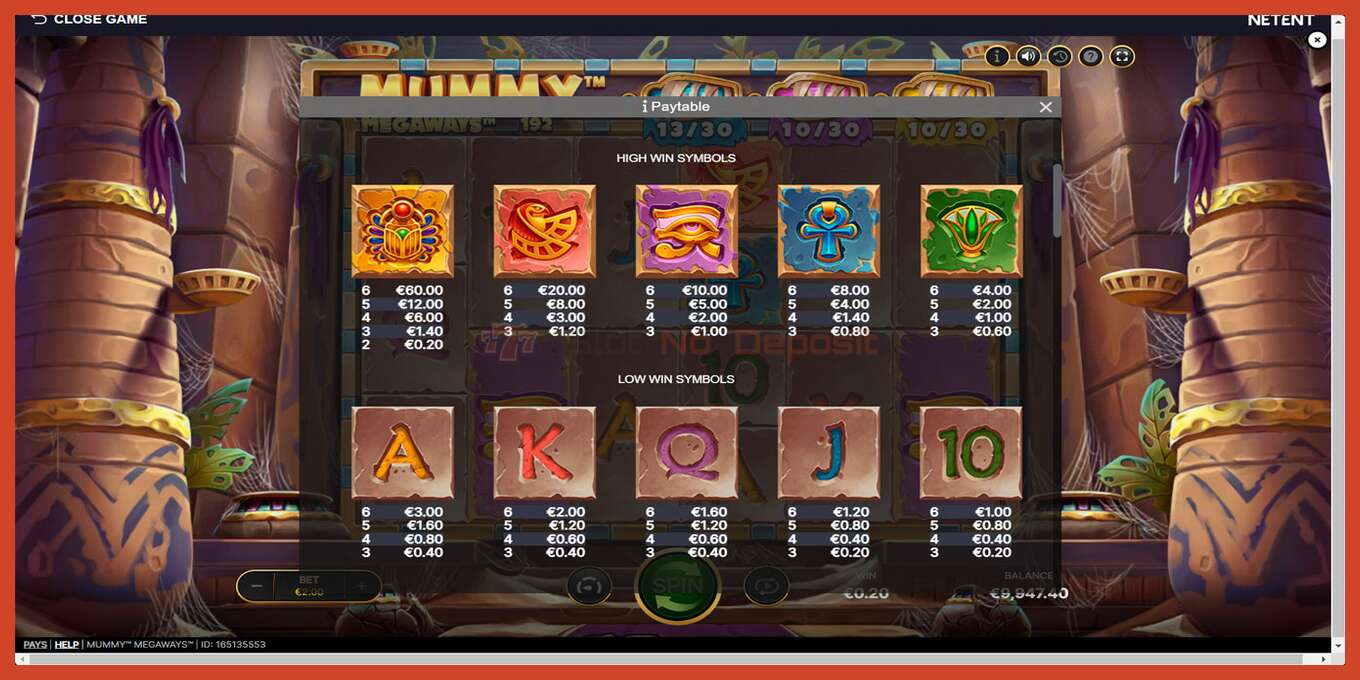 Slot screenshot: Mummy Megaways no deposit, number - 6