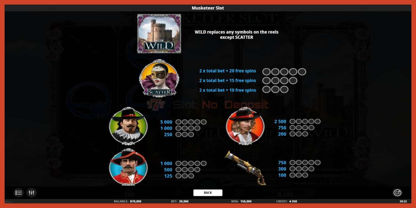 Schermata della fessura: Musketeer Slot nessun deposito, numero - 6