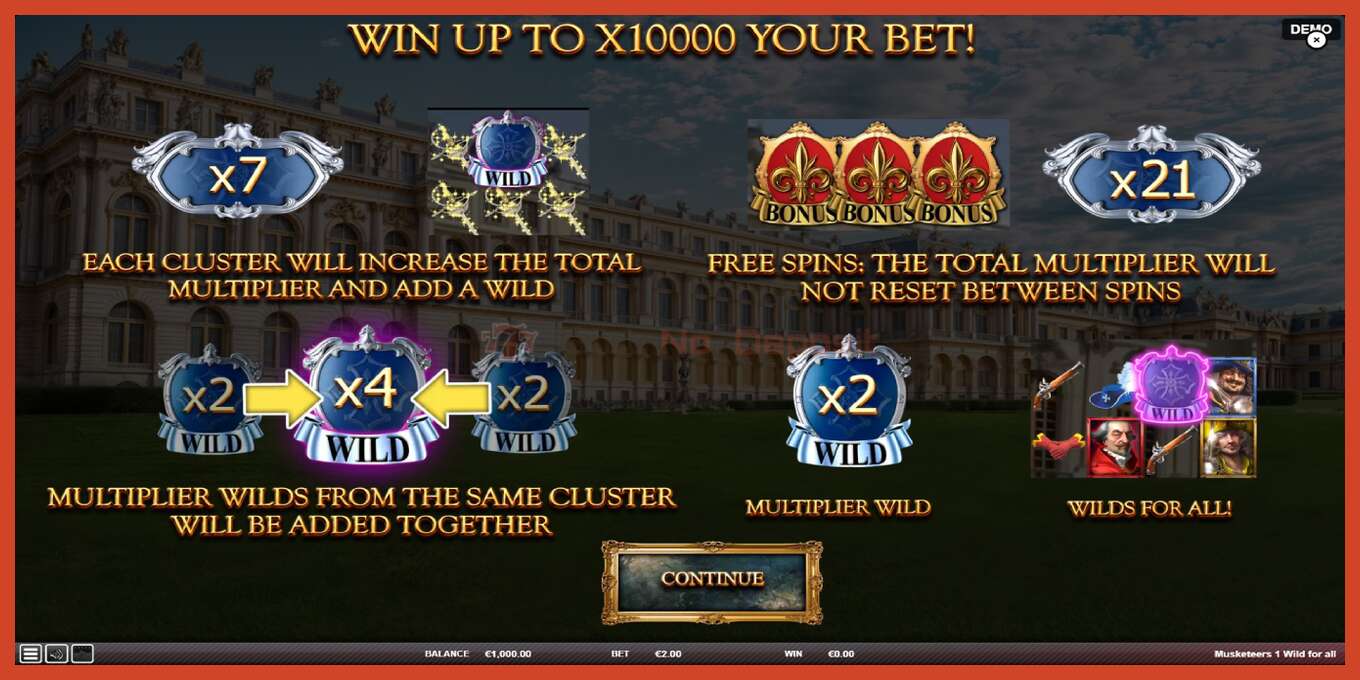 Slot screenshot: Musketeers 1 Wild for All no deposit, number - 1