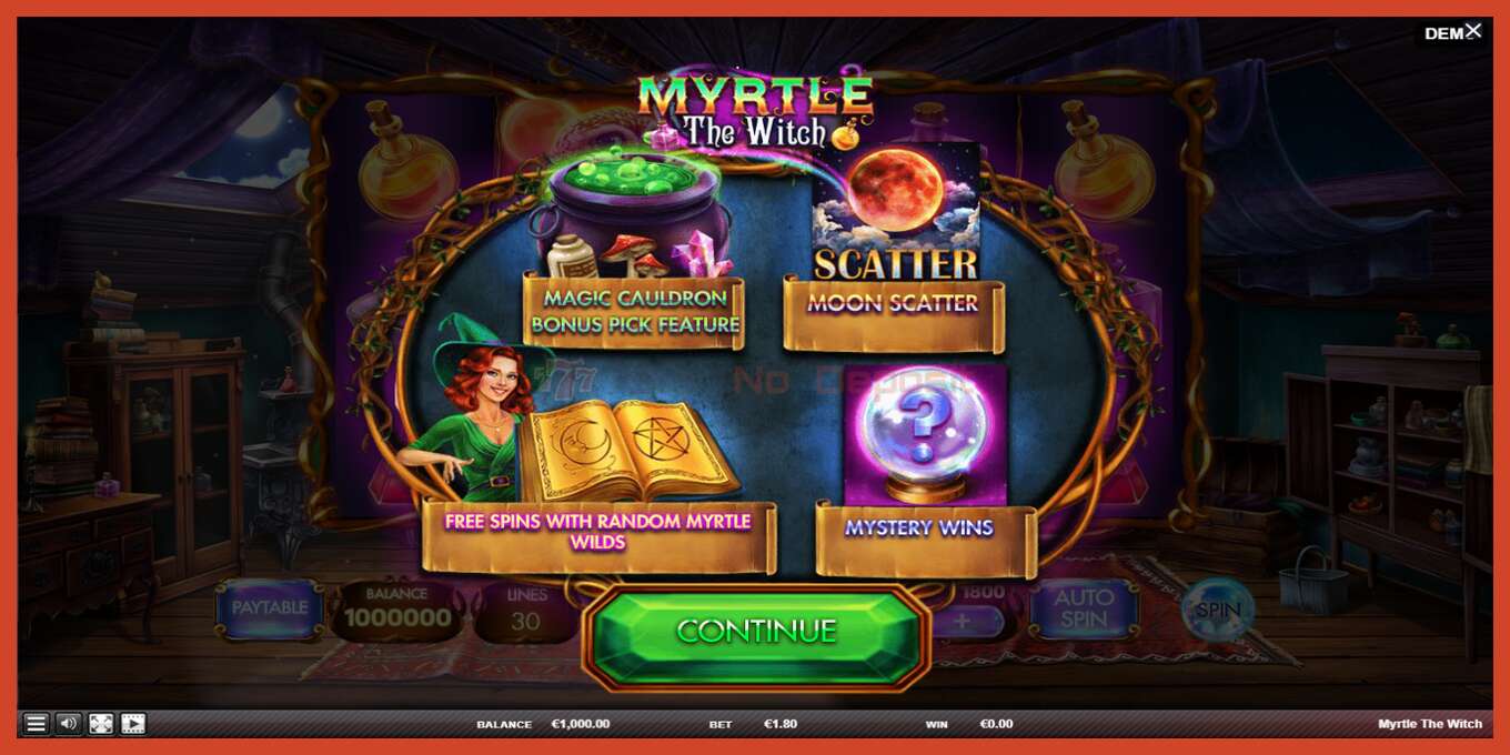 Slot screenshot: Myrtle the Witch no deposit, number - 1