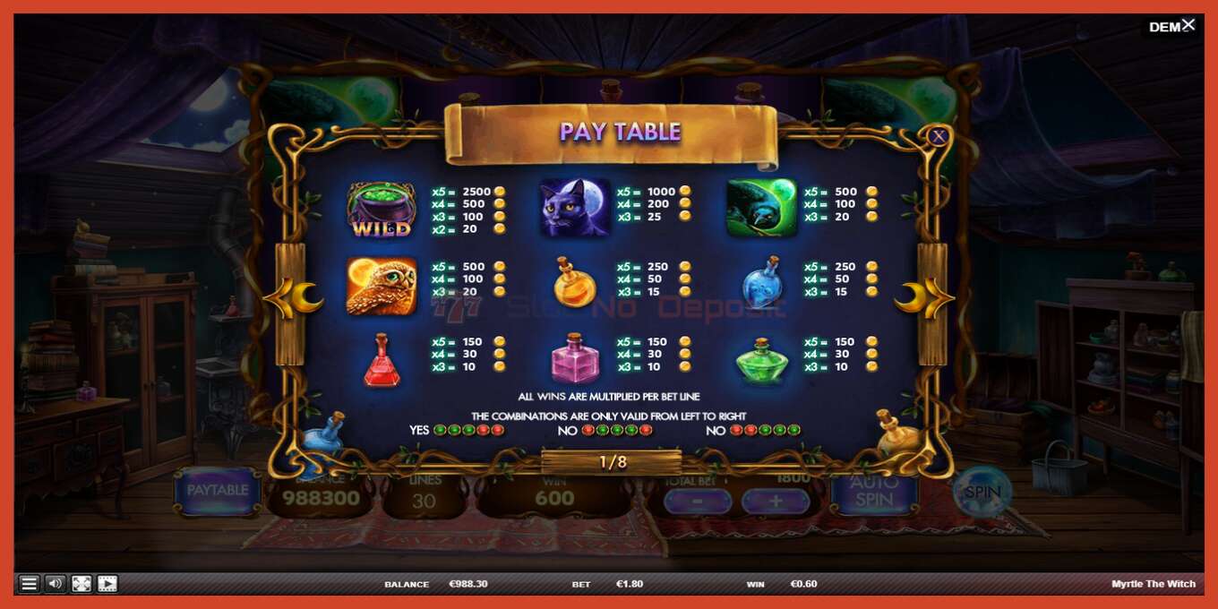 Slot screenshot: Myrtle the Witch no deposit, number - 5