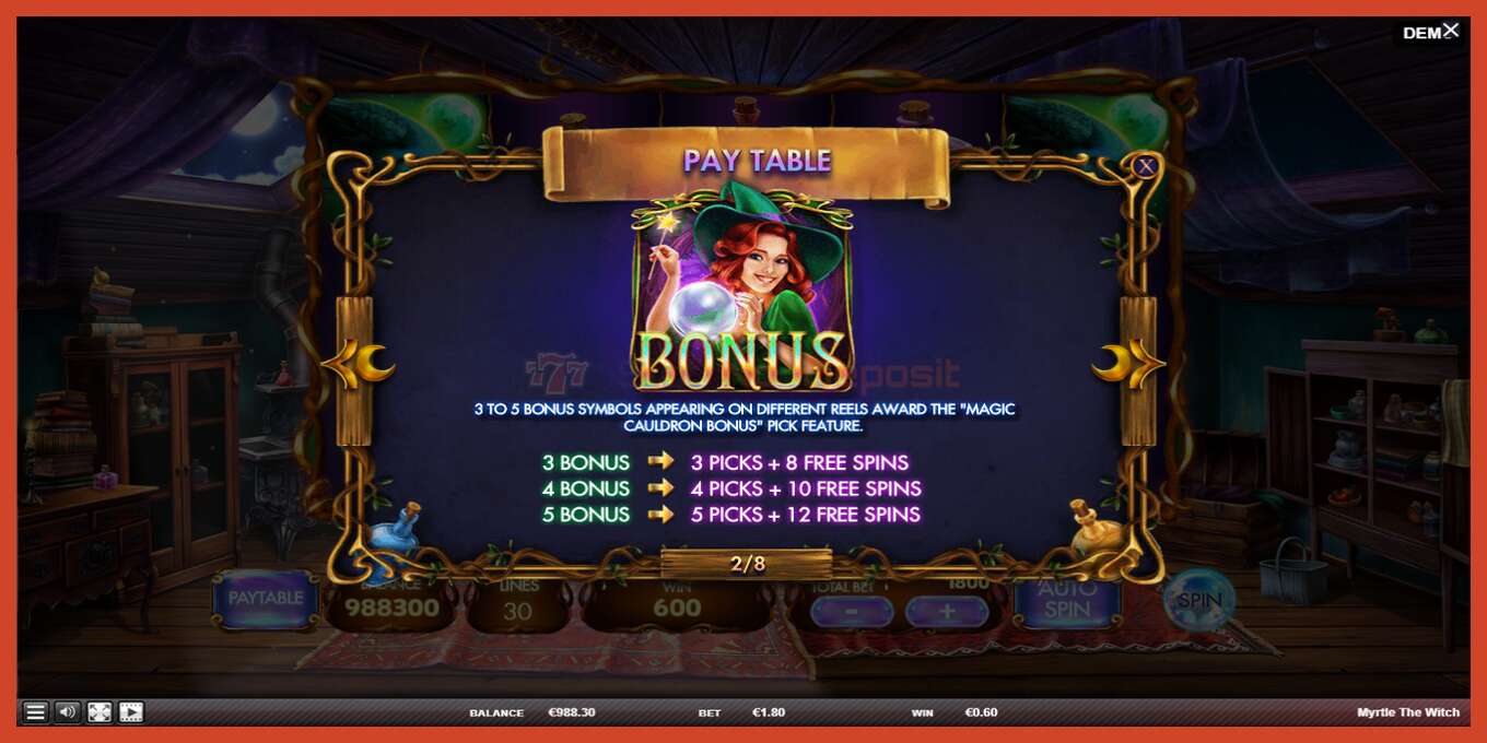 Slot screenshot: Myrtle the Witch no deposit, number - 6