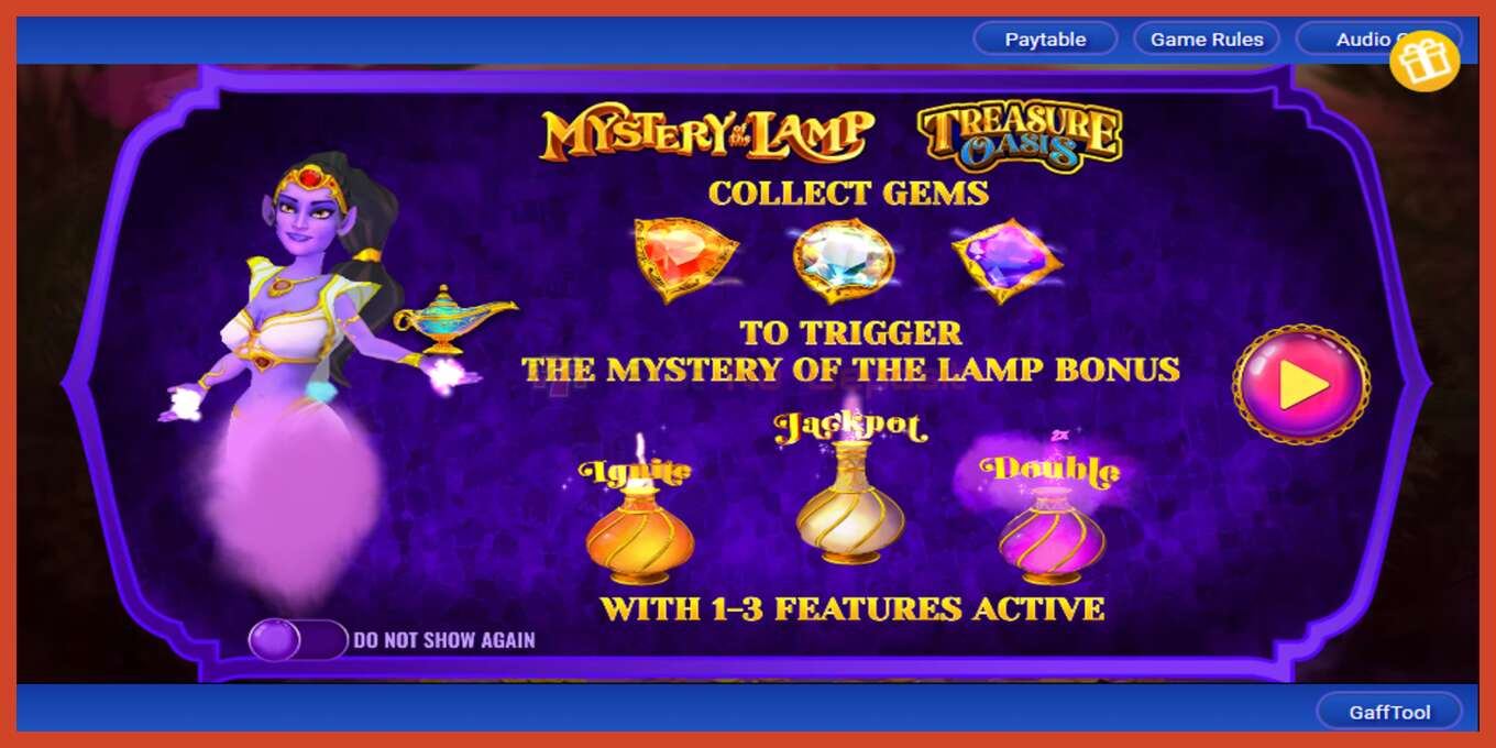 Slot screenshot: Mystery of the Lamp Treasure Oasis no deposit, number - 1