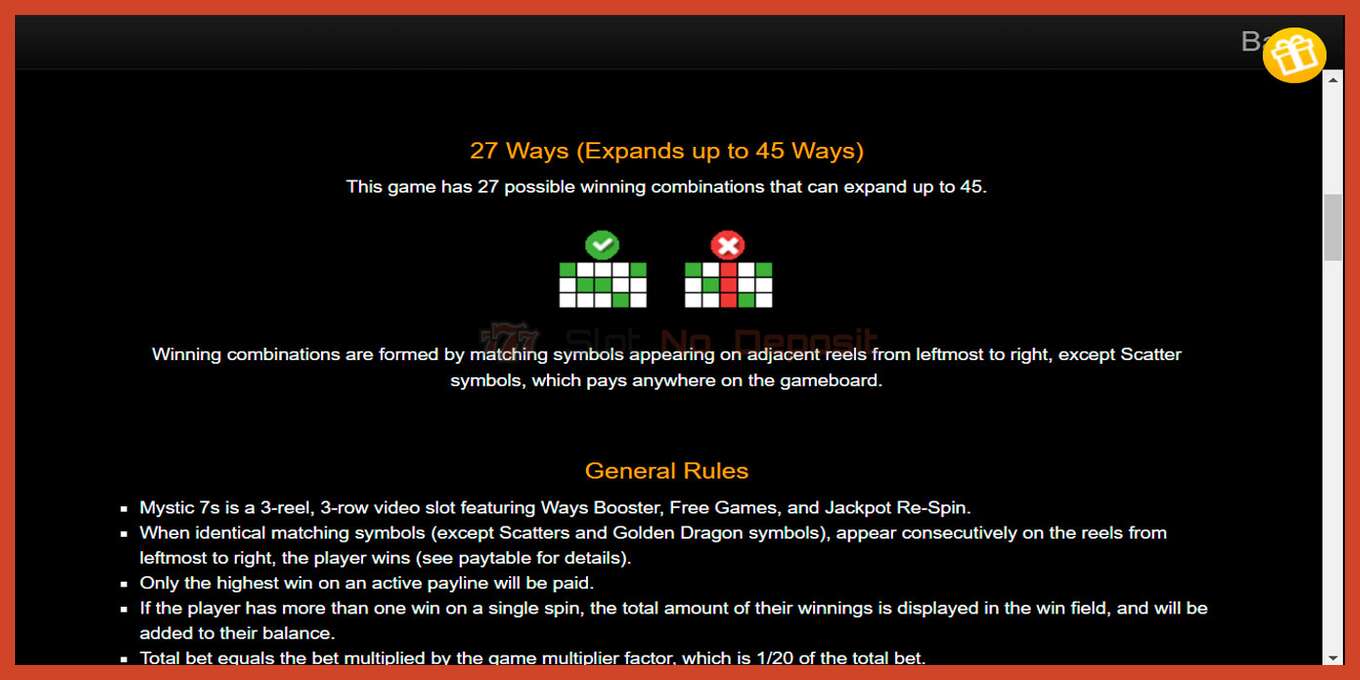 スロットのスクリーンショット: Mystic 7s デポジットなし, 番号 - 7