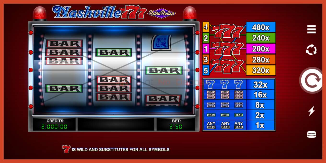 Slot screenshot: Nashville 777 Retro Roller no deposit, number - 1