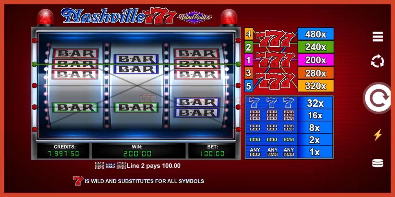 Slot screenshot: Nashville 777 Retro Roller no deposit, number - 4