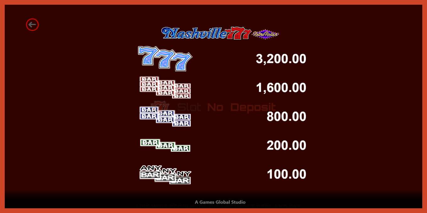 Slot screenshot: Nashville 777 Retro Roller no deposit, number - 6