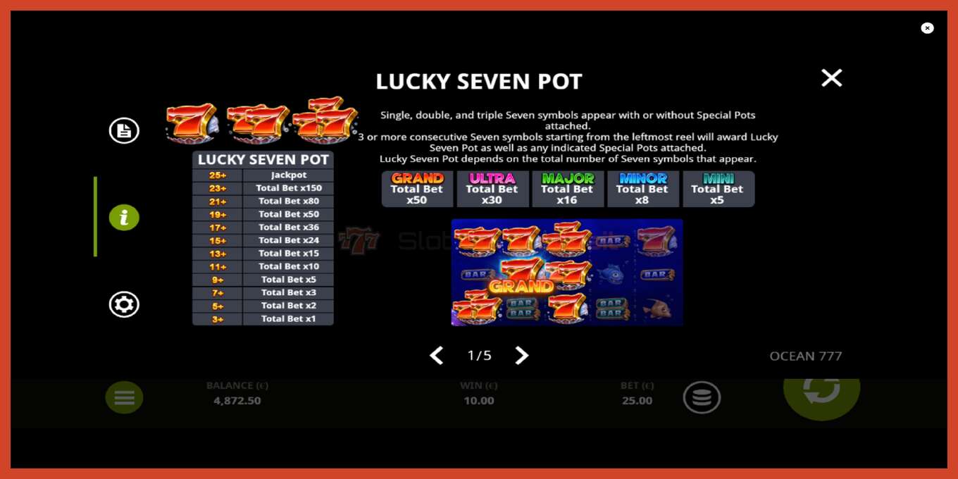 Slot screenshot: Ocean 777 no deposit, number - 5