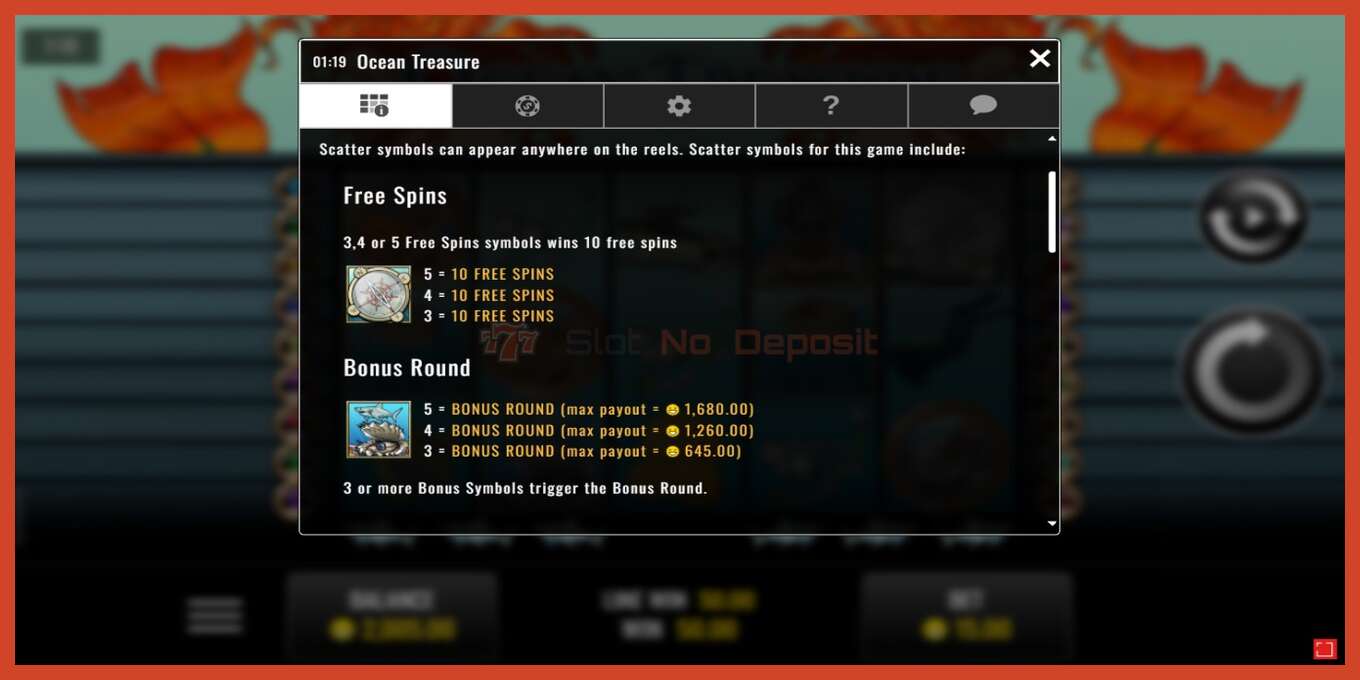 Slot screenshot: Ocean Treasure no deposit, number - 3