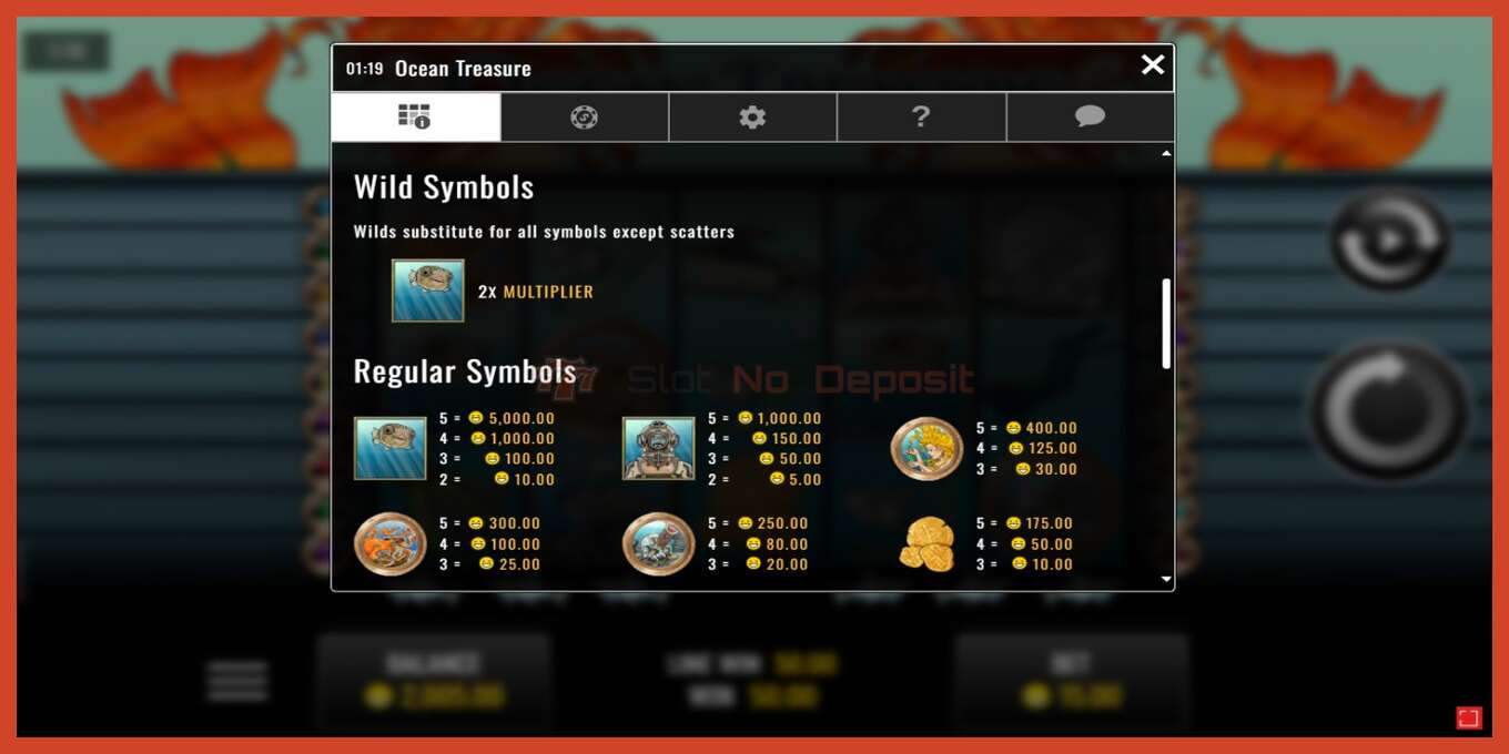 Slot screenshot: Ocean Treasure no deposit, number - 4