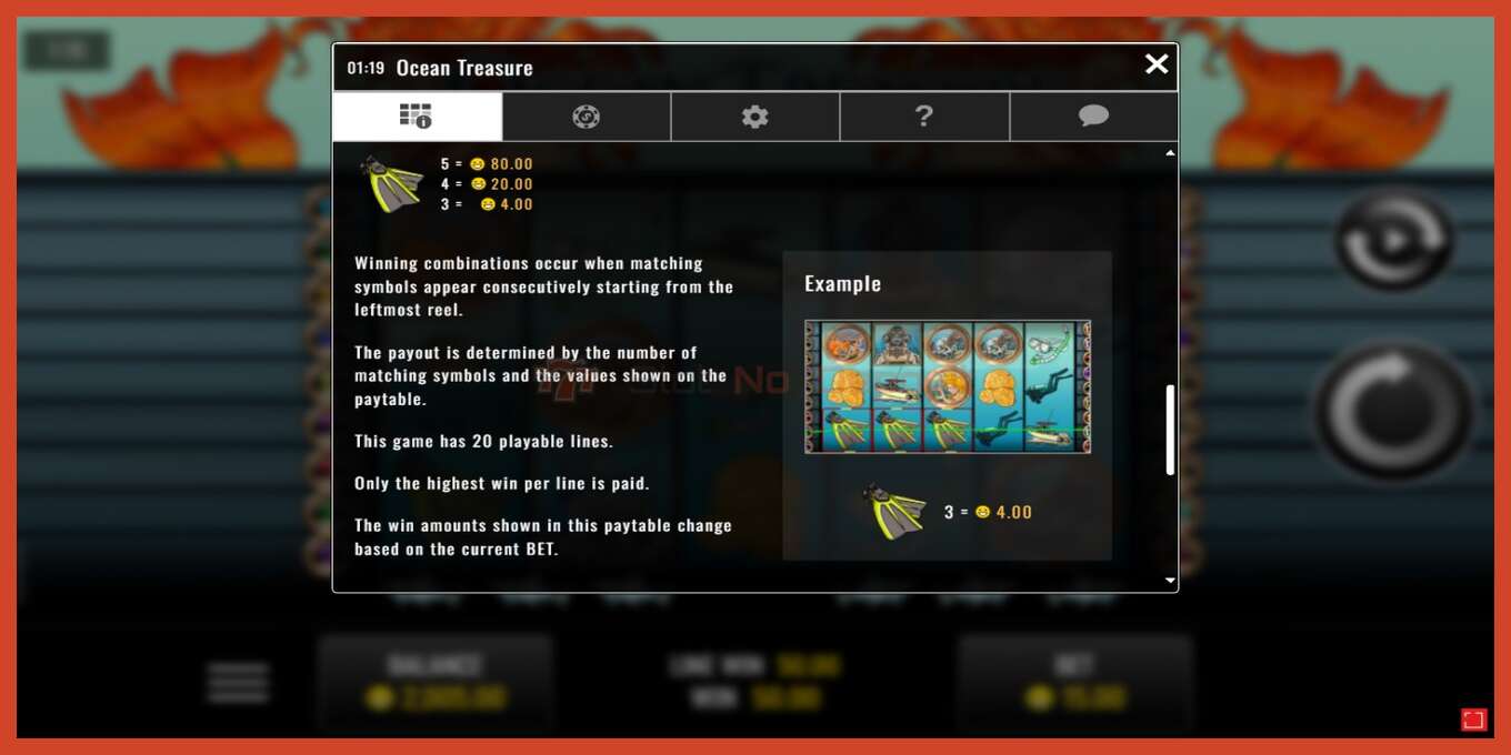 Slot screenshot: Ocean Treasure no deposit, number - 5