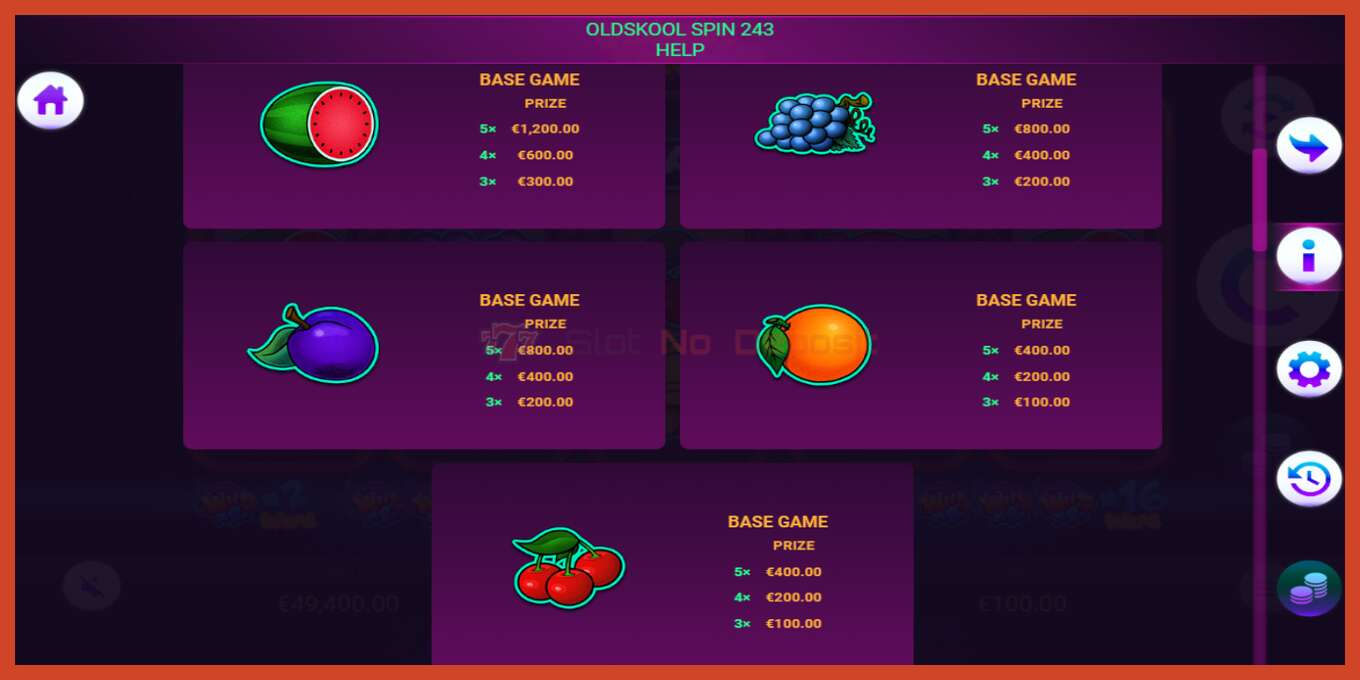 Slot skærmbillede: Oldskool Spin 243 intet depositum, antal - 6