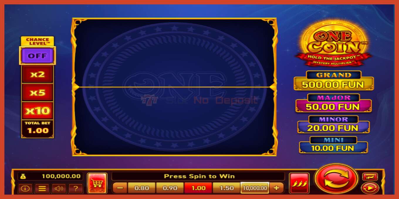 Slot screenshot: One Coin no deposit, number - 1