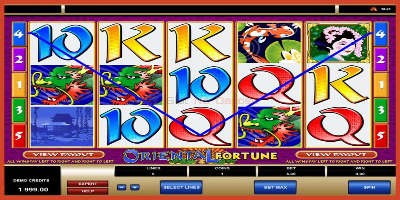 Slot screenshot: Oriental Fortune no deposit, number - 2