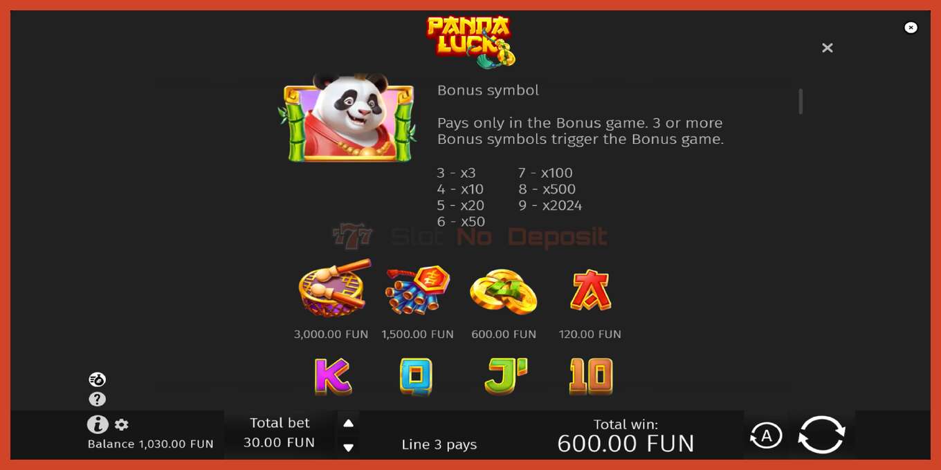 Pamja e ekranit të slotit: Panda Luck pa depozitë, numri - 5