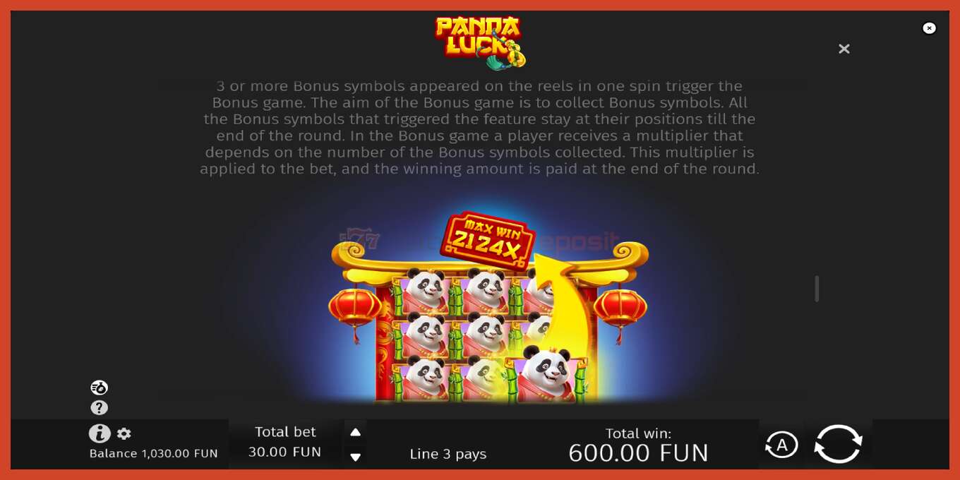 Pamja e ekranit të slotit: Panda Luck pa depozitë, numri - 6