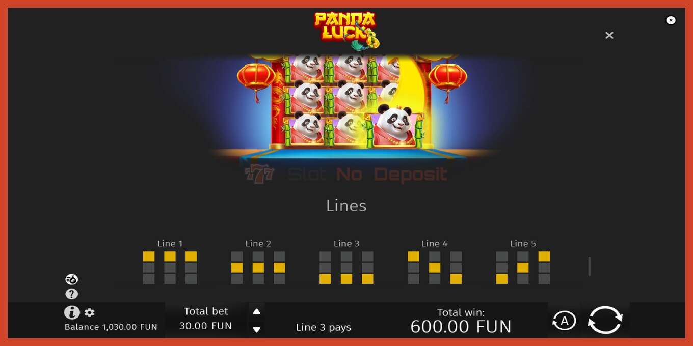 Pamja e ekranit të slotit: Panda Luck pa depozitë, numri - 7