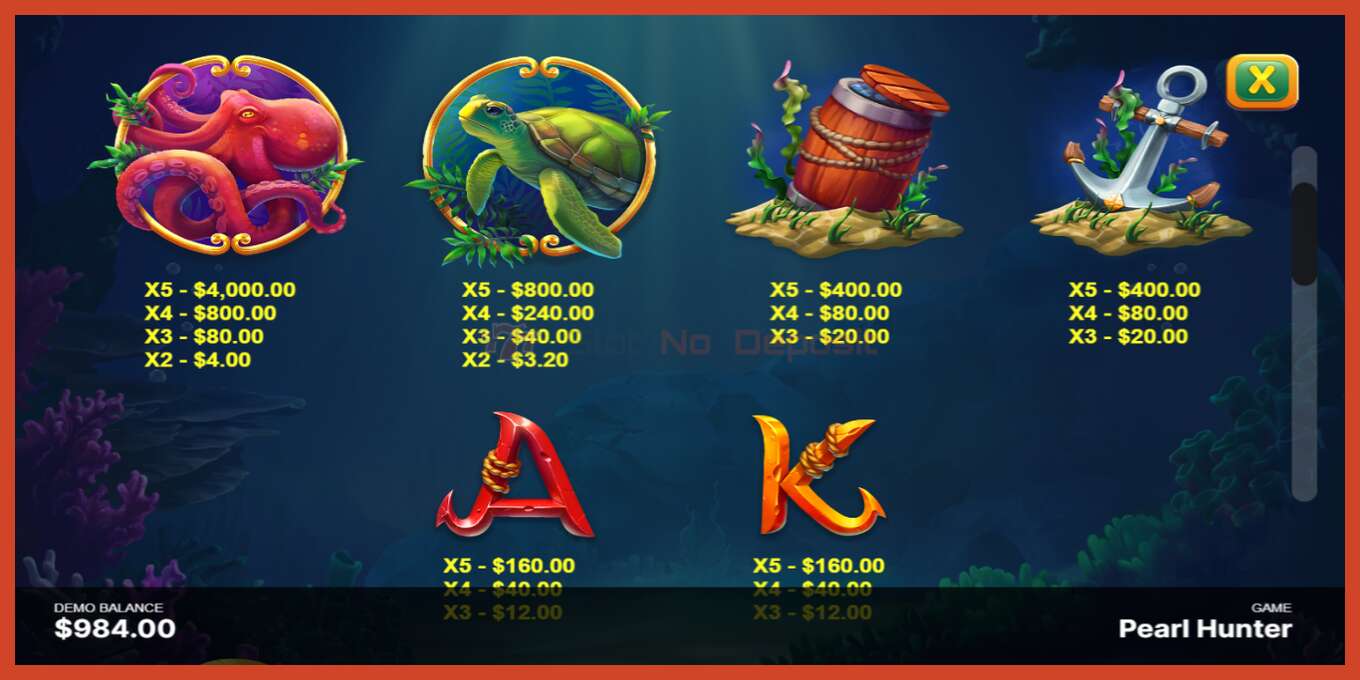 Slot screenshot: Pearl Hunter no deposit, number - 6