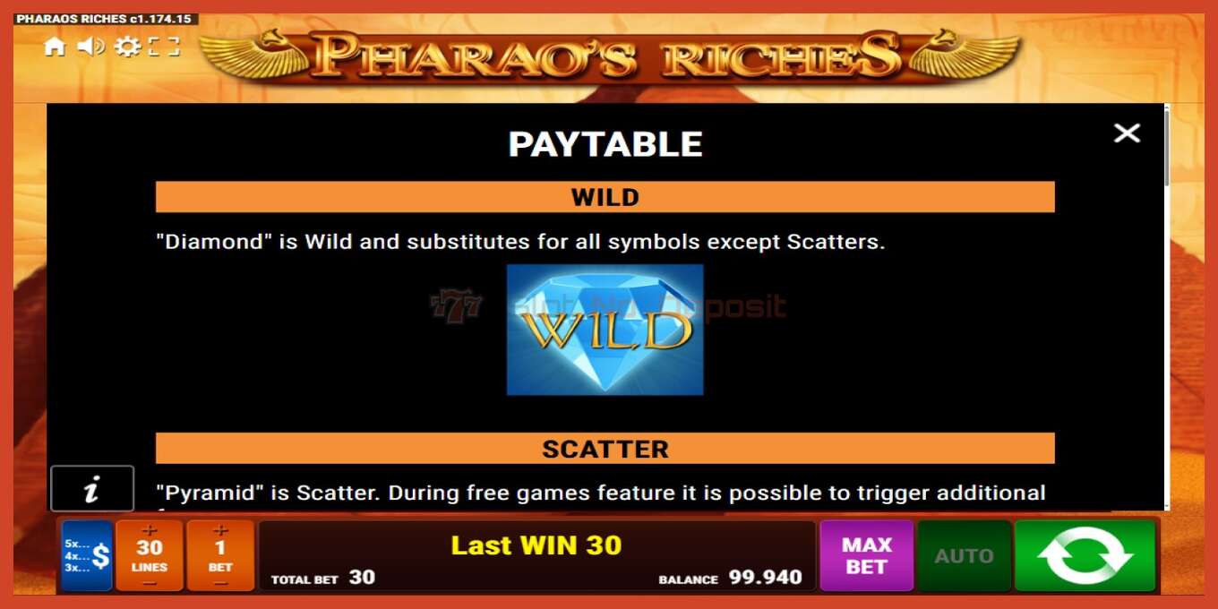 Slot screenshot: Pharaos Riches no deposit, number - 5