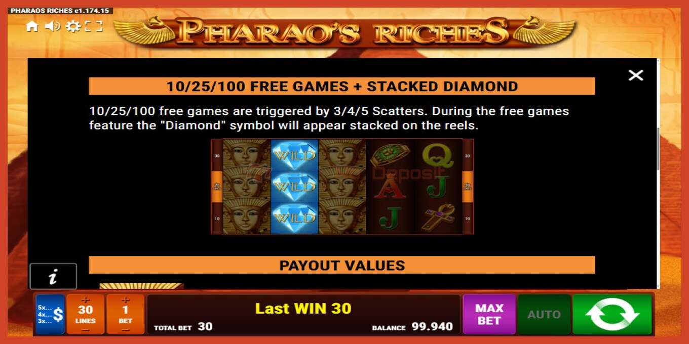 Slot screenshot: Pharaos Riches no deposit, number - 6