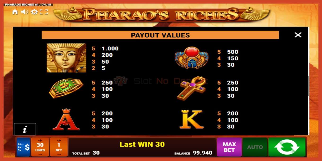 Slot screenshot: Pharaos Riches no deposit, number - 7