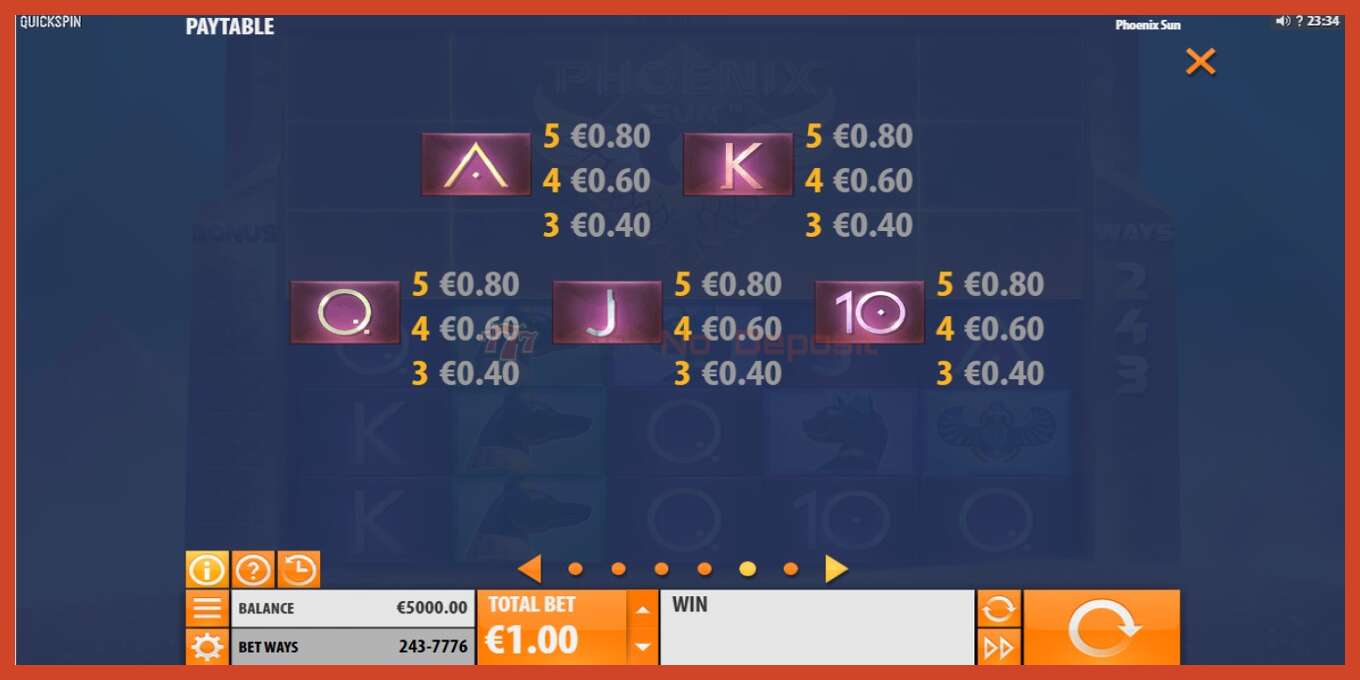 Slot screenshot: Phoenix Sun no deposit, number - 4