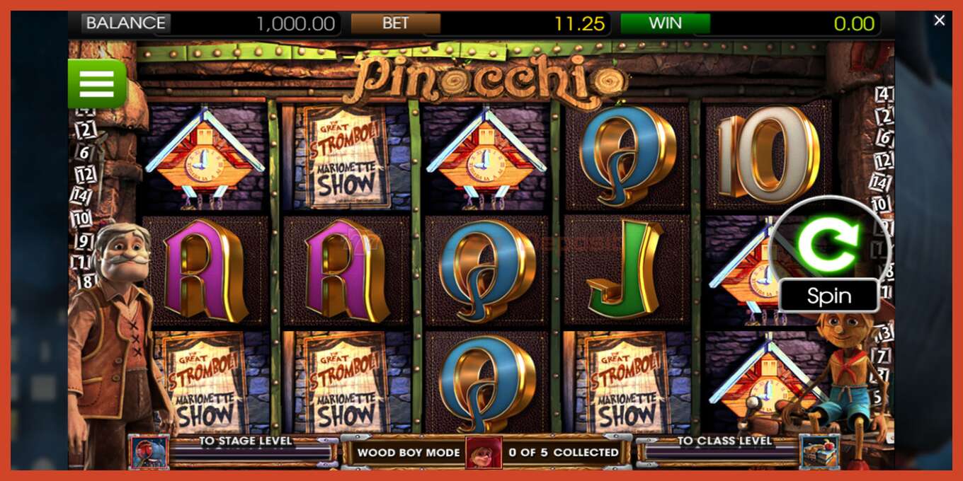 Slot screenshot: Pinocchio no deposit, number - 1