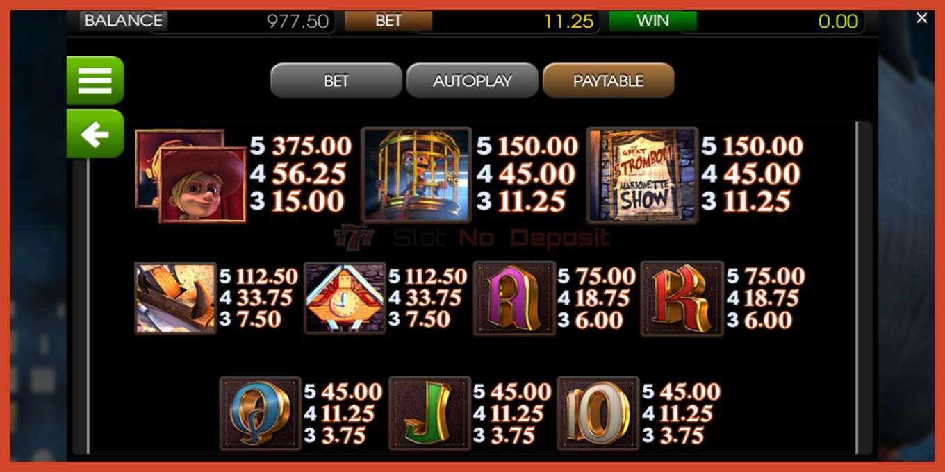 Slot skrinshoti: Pinocchio depozit yoq, raqam - 4