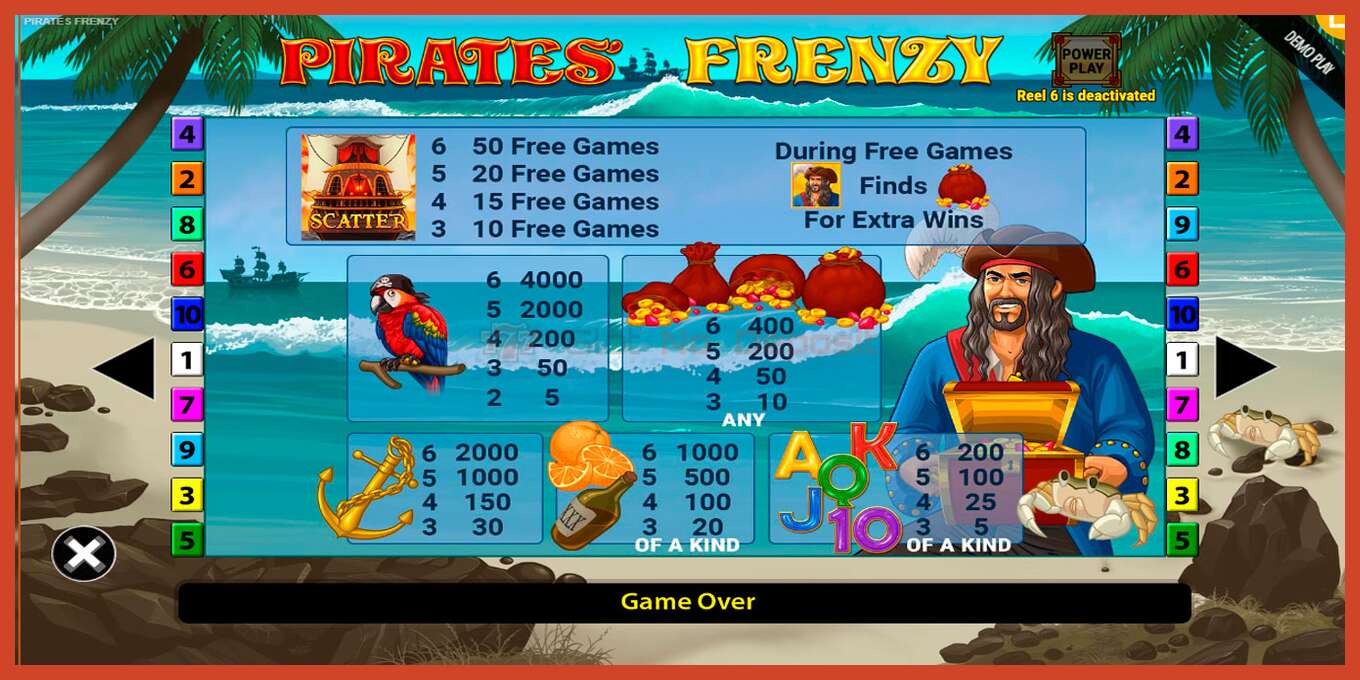 Slot screenshot: Pirates Frenzy no deposit, number - 6