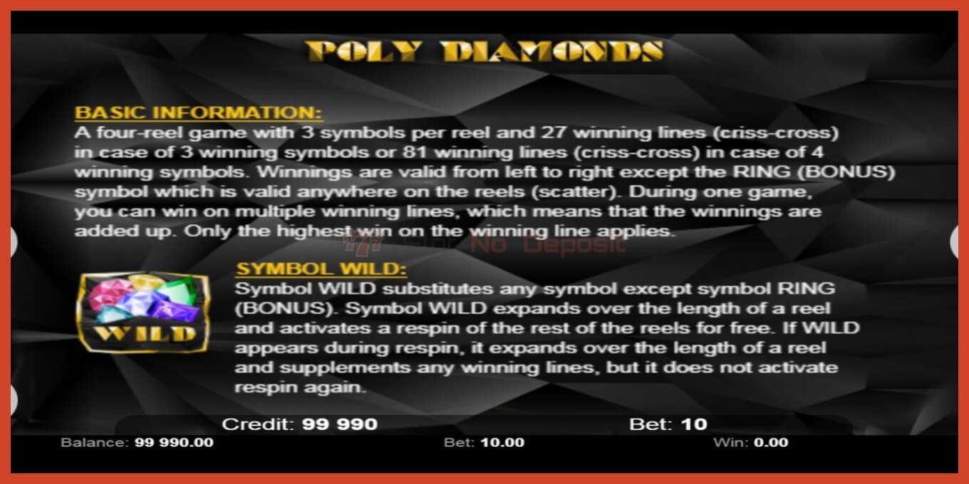 Slot screenshot: Poly Diamonds no deposit, number - 6