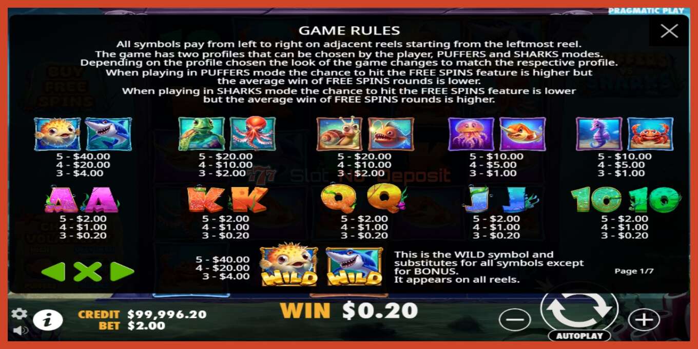 Slot screenshot: Puffers Vs Sharks no deposit, number - 4