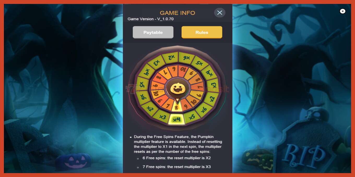 Slot screenshot: Pumpkin Night no deposit, number - 7