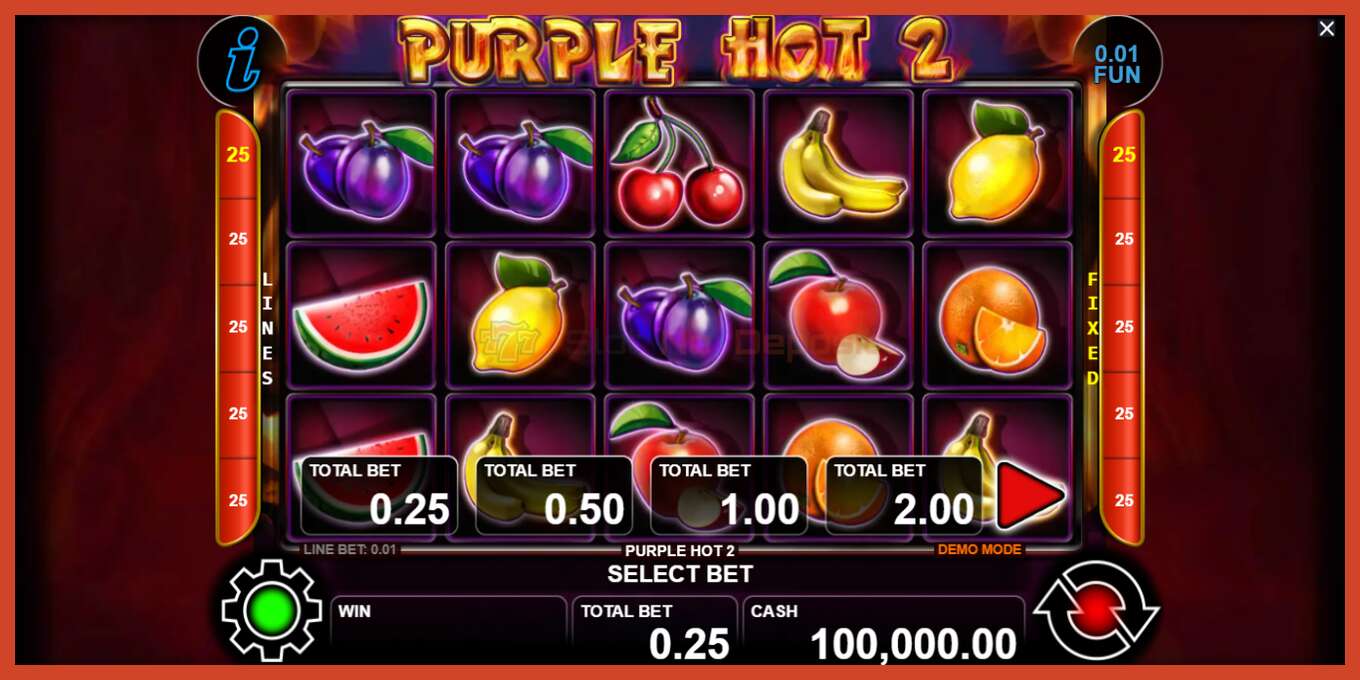 Slot screenshot: Purple Hot 2 no deposit, number - 1