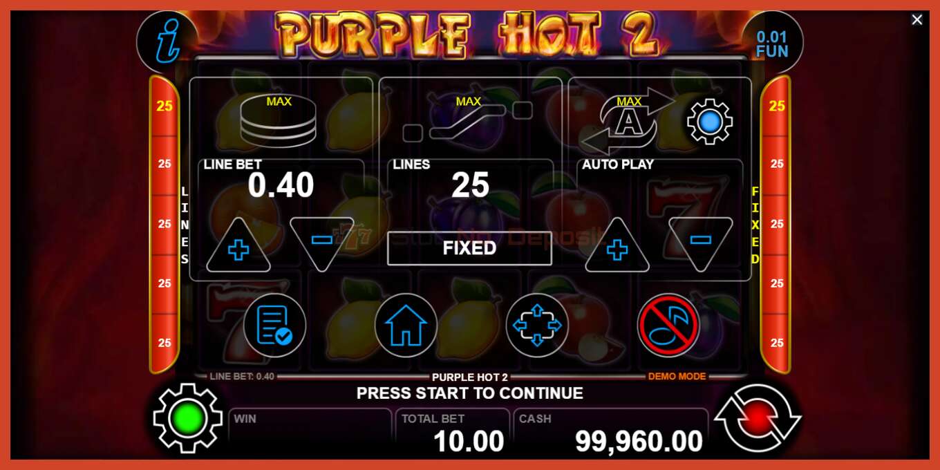 Slot screenshot: Purple Hot 2 no deposit, number - 7