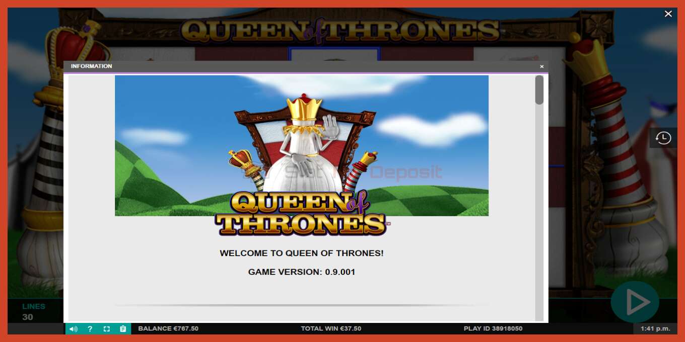 Slot screenshot: Queen of Thrones no deposit, number - 5