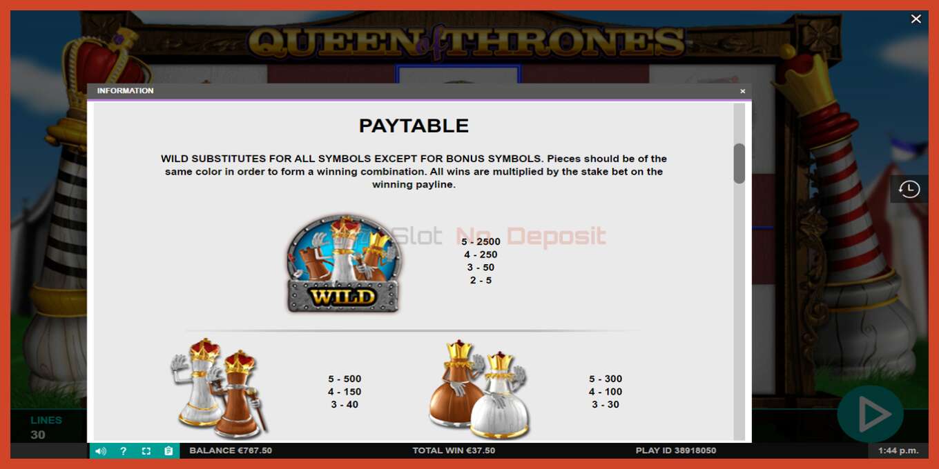 Slot screenshot: Queen of Thrones no deposit, number - 6