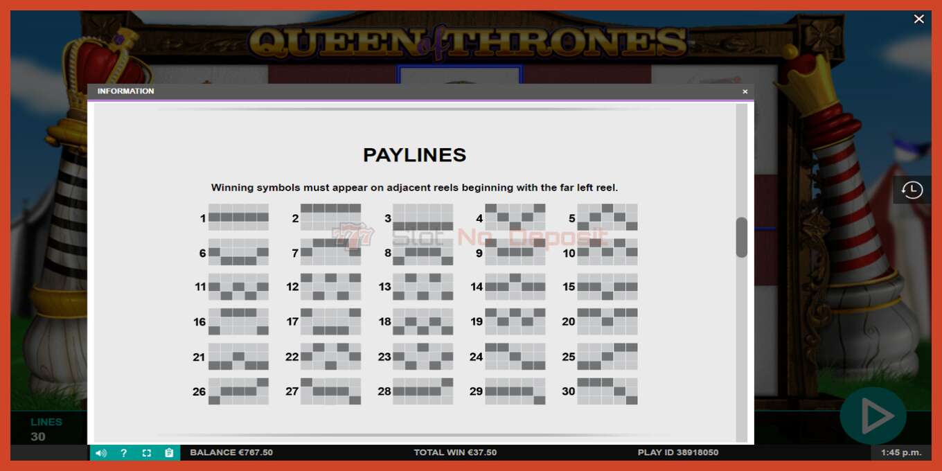 Slot screenshot: Queen of Thrones no deposit, number - 7