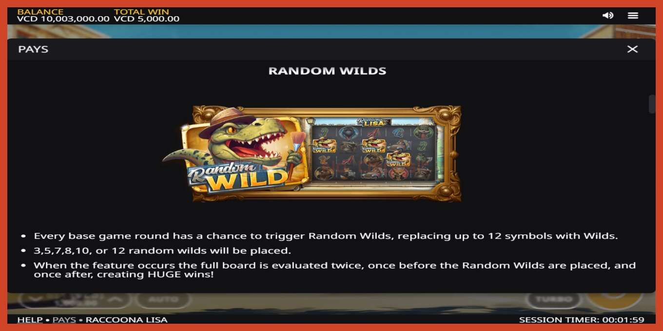 Slot screenshot: Raccoona Lisa no deposit, number - 4